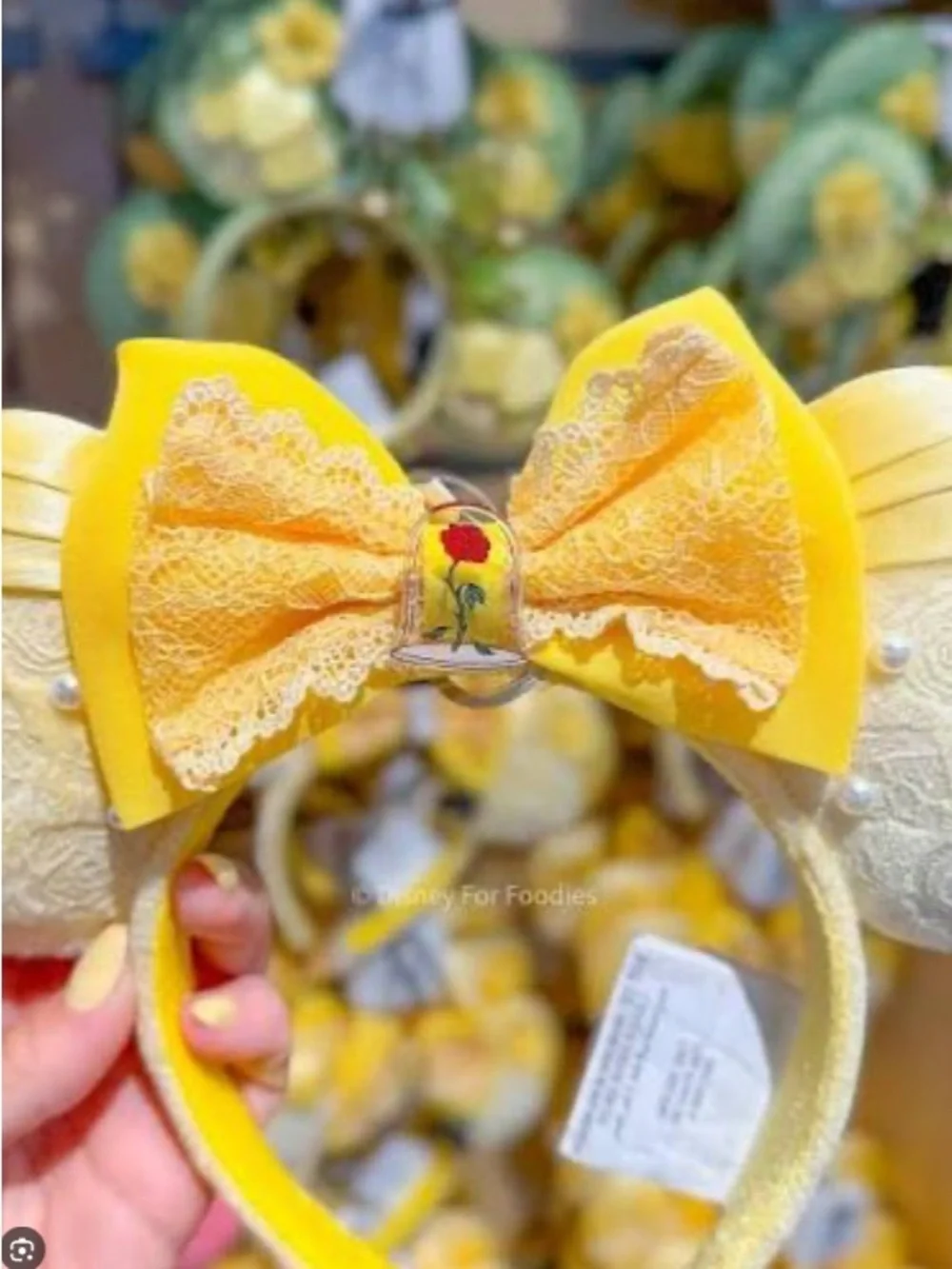 Disney Yellow Lace Bow Ear Headband with Rose Dome Accent